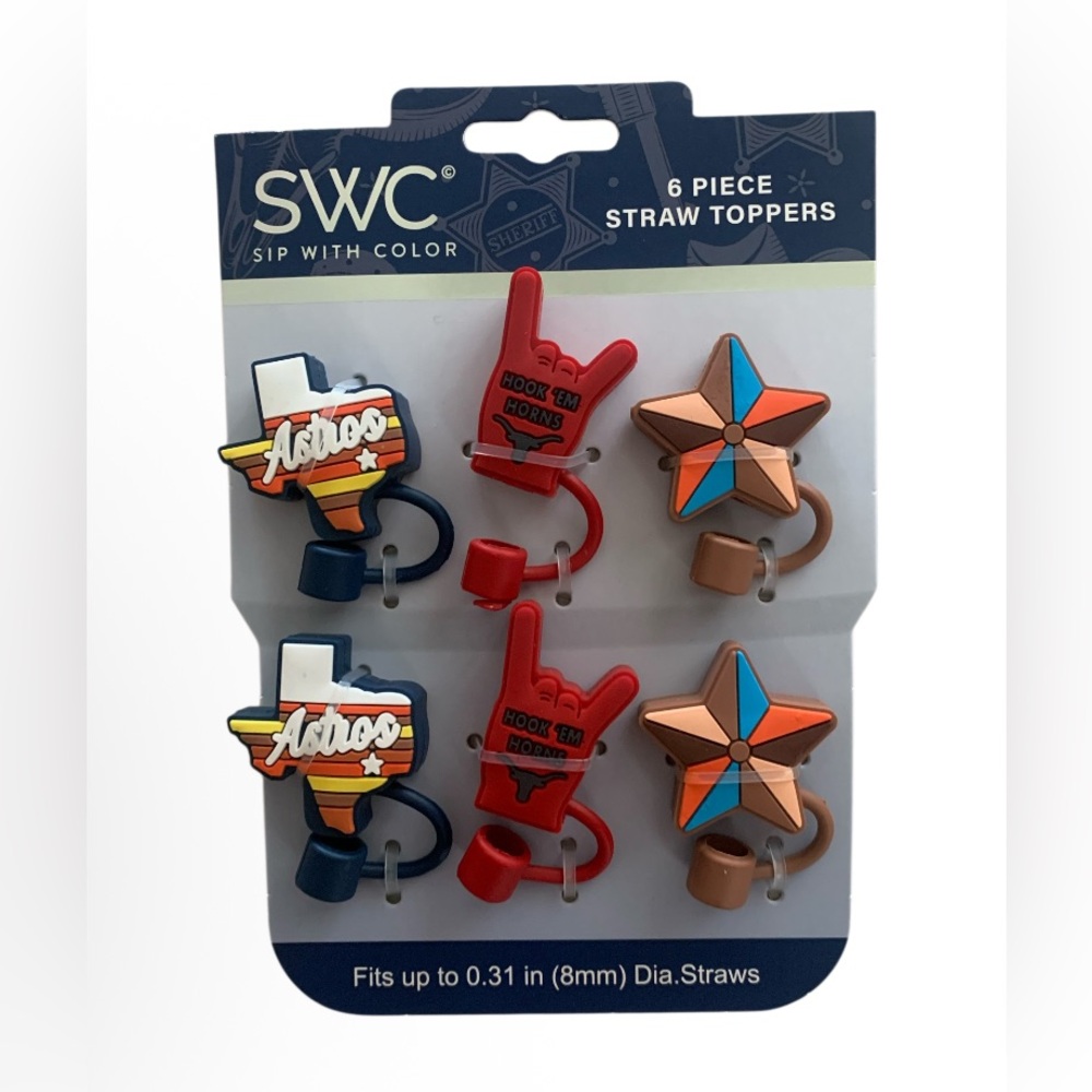 Straw Toppers Sip With Color (SWC) Houston Astros & Texas Themed NWT